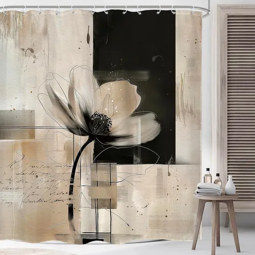Miniatura 13 de Cortina de ducha de flores abstractas de 60 pulgadas de ancho x 72 pulgadas de alto, pintura al óleo geométrica, simple, moderna, contemporánea
