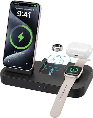 Cargador 4 en 1 para Oura Ring Gen 4 (cargador Oura no incluido), estación de carga inalámbrica magnética rápida para iPhone, Apple Watch, AirPods,
