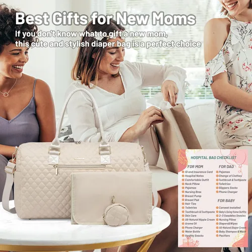 Miniatura 8 de LOVEVOOK - Bolso de pañales con estuche para chupete y cambiador, bolso grande de maternidad para hospital y viajes de fin de semana, bolso