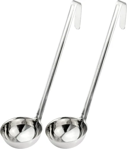 Miniatura 10 de Fit Meal Prep Cucharón de sopa de acero inoxidable – Espátula de salsa de una pieza con asas de gancho, cuchara de servir de grado comercial