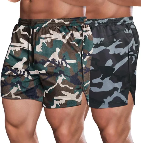 COOFANDY Paquete de 2 pantalones cortos de entrenamiento de gimnasio para hombre, pantalones de malla ligeros para culturismo, entrenamiento,