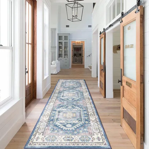 vivorug Alfombra de pasillo azul de 2 x 10 pulgadas, lavable a máquina, con parte trasera antideslizante, ideal para cocina, pasillo, entrada, Azul