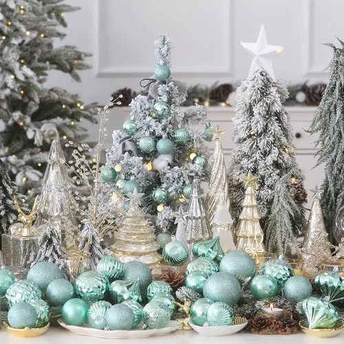 Miniatura 3 de Sea Team Paquete de 41 adornos de bolas de Navidad con cuerdas, bolas de tamaño mediano de 2.36 pulgadas, bombillas de Navidad de plástico Menta