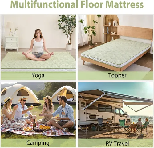 Miniatura 7 de Zelladorra Colchón de suelo japonés, colchón tipo futón acolchado con fondo antideslizante, cama de piso plegable con bolsa de almacenamiento y Verde