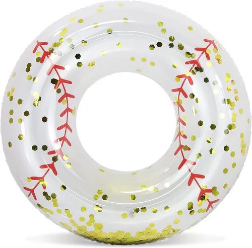 Miniatura 35 de POZA Flotador de Tubo Inflable para Piscina – Anillo de natación de confeti brillante, Tubo Inflable de Servicio Pesado Resistente a los Rayos UV Oro