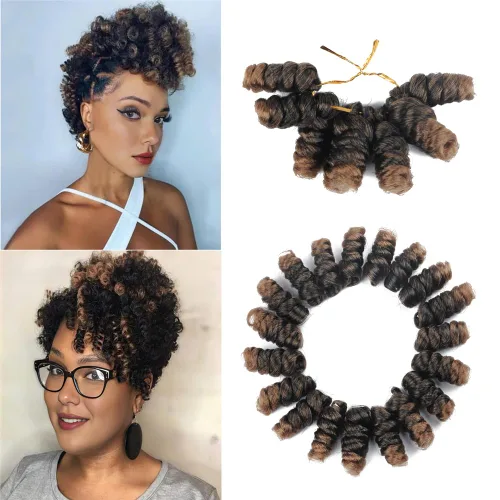 Miniatura 26 de Saniay - 3 paquetes de trenzas de ganchillo cortas trenzadas de ganchillo con espiral, rizos con espiral jamaicana, 20 mechones por paquete