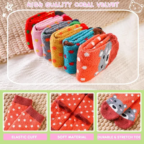 Miniatura 4 de 6 pares de calcetines antideslizantes para bebés y niñas, calcetines cálidos con agarres para niños pequeños, de lana gruesa y suave, para invierno