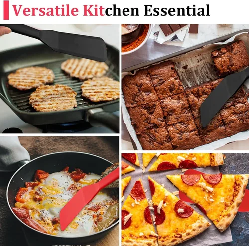 Miniatura 6 de Paquete de 2 espátulas estrechas de silicona delgadas y largas resistentes al calor, espátulas de cocina tortillas, pizza, bistec, torta con borde