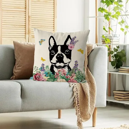 Miniatura 6 de GAGEC Fundas de almohada de primavera de 18 x 18 pulgadas, diseño de Boston Terrier, funda de almohada de Hello Spring Home, funda de cojín