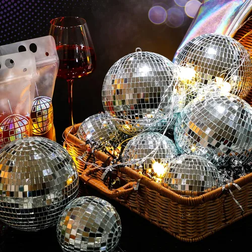 Miniatura 2 de Libima Paquete de 12 Bolas de Discoteca Grandes de Navidad Decoración de Diferentes Tamaños Espejo Plateado Colgantes Adornos de Bola de Discoteca