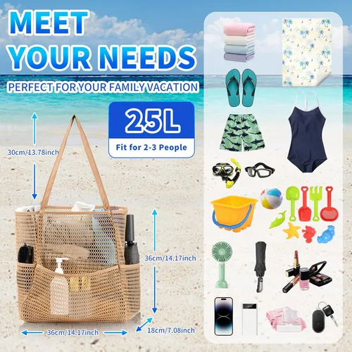Miniatura 5 de Bolsa de playa de malla, bolsa de hombro extragrande para mujer, bolsa de piscina para compras, viajes y vacaciones