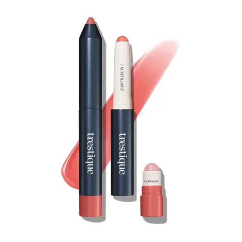 TRE'STIQUE Prime And Shine - Lápiz labial brillante recargable con base integrada, maquillaje de belleza limpia, lápiz labial para mujeres, 2 en 1,