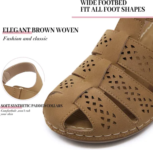 Miniatura 2 de Sandalias de cuña de gladiador con punta cerrada para mujer, cómodas, informales, tejidas, de verano, con velcro