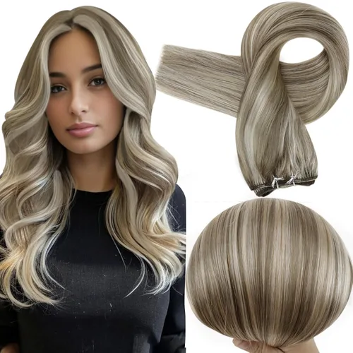 Miniatura 16 de Full Shine Extensiones de cabello humano, 18 pulgadas, mechones de trama, color #2 castaño oscuro, 3.5 onzas, cabello Remy para coser, doble trama
