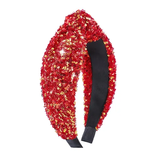 Diademas anudadas de moda, diadema de lentejuelas anchas de color dorado rojizo, accesorios elásticos para el cabello con purpurina para mujeres y