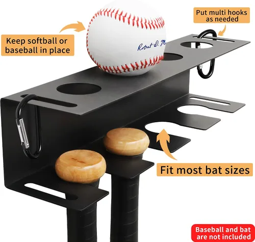 Miniatura 4 de Soporte de pared para bate de béisbol, soporte de béisbol y soporte para bates en la pared para exhibición, organizador de valla de acero resistente