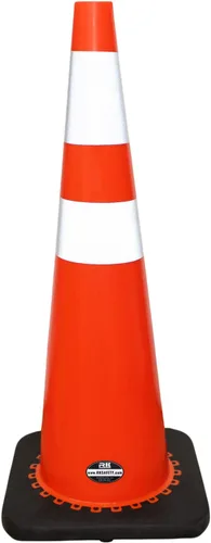 Juego de 24 conos de tráfico de PVC de seguridad naranja RK de 36 pulgadas, base negra con collares reflectantes de 6 pulgadas + 4 pulgadas, base