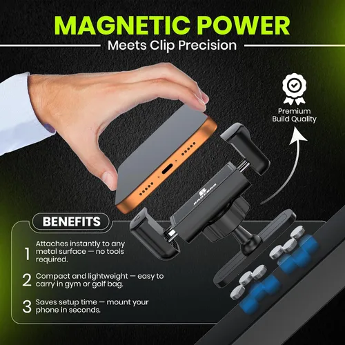 Miniatura 5 de Soporte magnético para teléfono para gimnasio con imán N52 y clip seguro, fuerte soporte magnético para teléfono para todos los teléfonos, se fija a