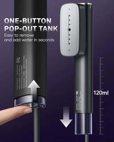 Miniatura 7 de OGHom Vaporizador para ropa, vaporizador de viaje de 110-240 V y plancha 2 en 1, potente vapor de 1000 W, removedor de arrugas de prendas portátil
