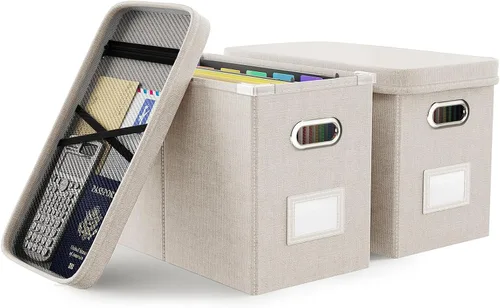 Miniatura 21 de Oterri Caja de archivos colgante con bolsillo de malla, caja organizadora de archivos con tapa, caja organizadora de documentos plegable