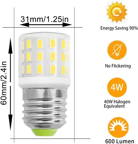 Miniatura 4 de Bombilla LED AC 100-265V 3.5W de repuesto KEI D34L para refrigerador 40 W equivalente a halógeno E26 Electrodoméstico Luz blanca 6000K 600Lm 4W T10