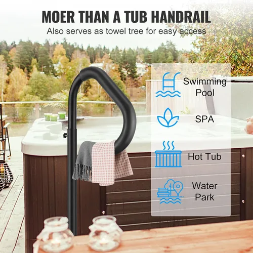 Miniatura 5 de VEVOR Pasamanos para Bañera de Hidromasaje, Pasamanos Lateral para Spa Giratorio 360° con Altura Ajustable de 48"-63", Barandilla de Aluminio