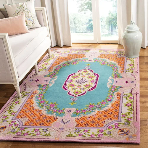 Miniatura 11 de SAFAVIEH Bellagio Collection - Alfombra decorativa de 2 x 3 pies, azul y rosa, hecha a mano de lana de medallón, ideal para zonas de alto tráfico