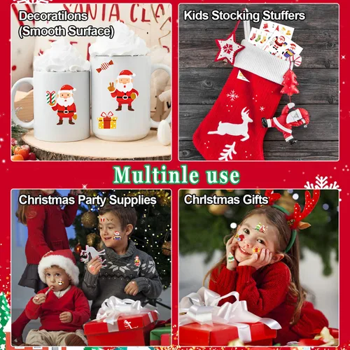 Miniatura 5 de LOMIMOS 240 tatuajes temporales de Navidad para niños, recuerdos de fiesta de Navidad, tatuajes que brillan en la oscuridad, calcomanías