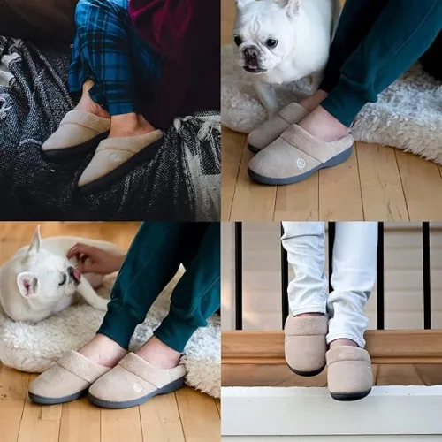 Miniatura 5 de isotoner Pantuflas de rizo con capucha para mujer con espuma viscoelástica suave, soporte de arco cómodo y suela para interiores y exteriores