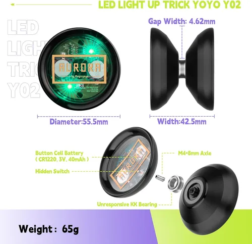 Miniatura 6 de MAGICYOYO Yoyo profesional con luz Y02 para trucos avanzados, yoyo LED de aleación de aluminio con guante, bolsa de almacenamiento, 4 baterías y 12