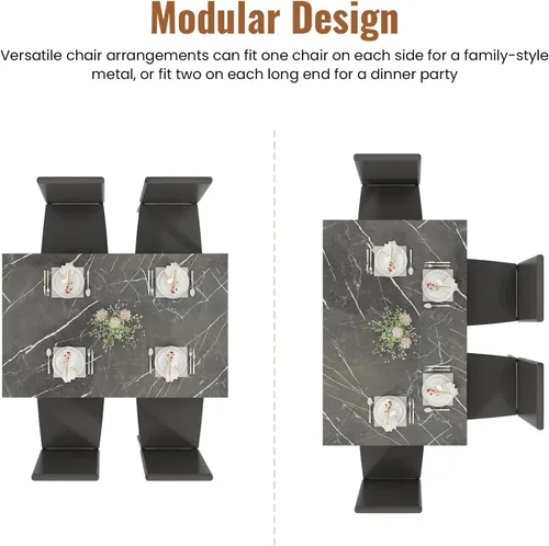 Miniatura 9 de Recaceik Juego de mesa de comedor para 4, mesa de cocina y sillas con mesa de mármol sintético y 4 sillas tapizadas de cuero para cocina, comedor