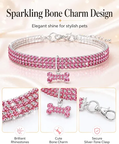 Miniatura 2 de Collar para mascotas con diamantes de imitación, collar de 3 filas de diamantes de cristal brillantes para perro, collar de boda con diamantes