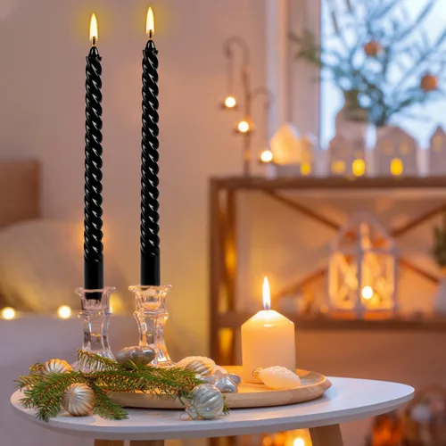 Miniatura 6 de WPONSZU Juego de velas cónicas en espiral negras de 10 pulgadas, paquete de 12 velas sin perfume sin goteo para Halloween, cena, fiesta, cumpleaños