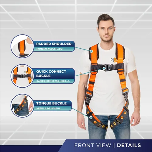 Miniatura 2 de Palmer Safety - Arnés de seguridad de cuerpo completo con ajuste de 5 puntos, anillo en D dorsal, piernas con ojales, dos anillos en D laterales e