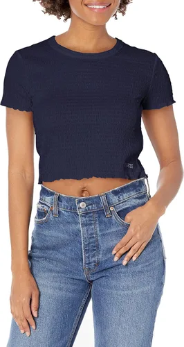 Miniatura 3 de GUESS Top ahumado de manga corta con cuello redondo para mujer