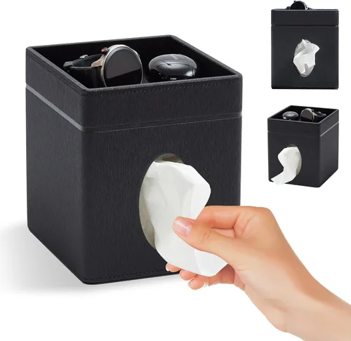 Miniatura 13 de Cubierta para Caja de Paños Cuadrada, Organizador Moderno de Cubo de Paños de Cuero PU Decorativo - Crema Albaricoque