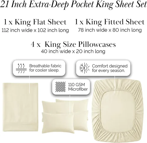 Miniatura 361 de Southshore Fine Living, Inc. Juego de 7 piezas de sábanas King divididas para cama ajustable, juego de sábanas King divididas con bolsillo de 21