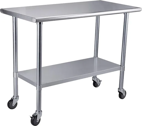 Miniatura 41 de Mesa de acero inoxidable para preparación y trabajo con protector contra salpicaduras, 24x72 pulgadas