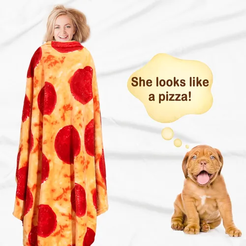 Miniatura 2 de Bnuitland Manta de pizza divertida de 71 pulgadas, 300 GSM Manta gigante de doble cara, novedosa y realista de comida con bolsa para adultos y Rojo