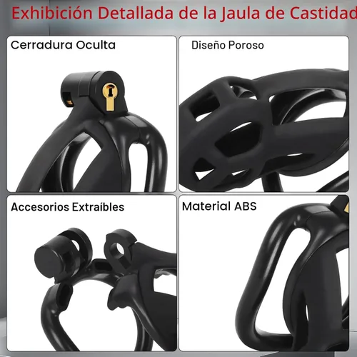 Miniatura 4 de Jaula de castidad masculina Astini con cinturón elástico y candado invisible - 4 anillos Diseño ligero de ajuste cómodo para uso a largo plazo, Negro