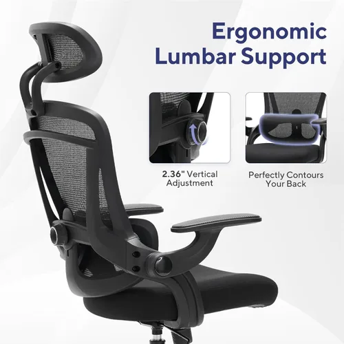Miniatura 5 de Nouhaus Ergo Fit Silla de oficina ergonómica de malla, sillas de oficina con respaldo alto, soporte lumbar ajustable, reposacabezas y reposabrazos