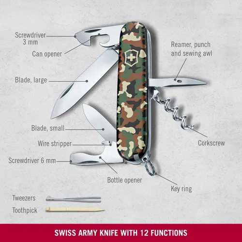 Miniatura 3 de Victorinox Spartan Navaja del Ejército Suizo, 12 Funciones, Navaja de Bolsillo Hecha en Suiza con Sacacorchos, Abrelatas y Destornillador