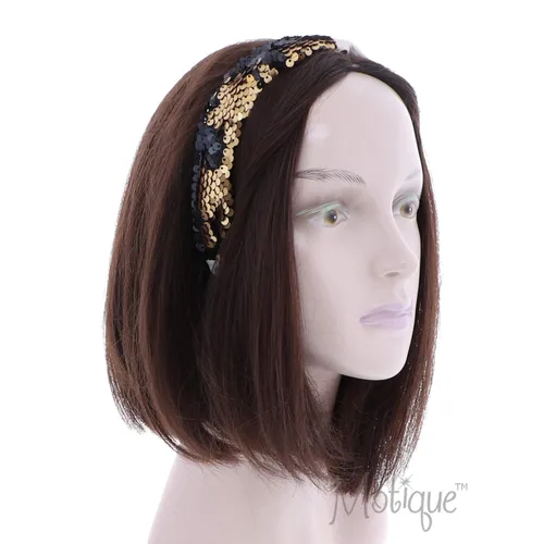 Miniatura 3 de Elegante diadema de lentejuelas de satén medio y medio para niñas y mujeres, color dorado Oro