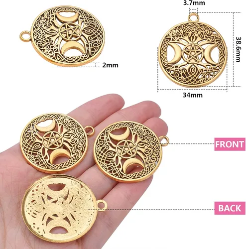 Miniatura 3 de BronaGrand 20pcs Tree of Life Charms with Triple Moon Goddess Pentagram Tibetan Alloy Round Pentacle Pendants Vintage Tree Dangle Charms for DIY