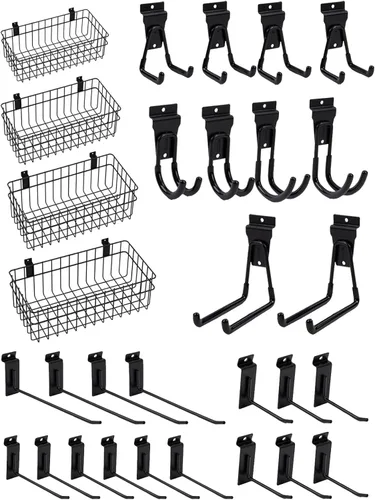 Accesorios para pared de listones 30 piezas Gancho de pared de listones Gancho para colgar en la pared de listones para garaje, Juego de accesorios
