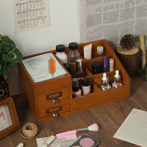 Miniatura 6 de Zerodeko Organizador de maquillaje para tocador, organizador de mesa de madera, soporte de almacenamiento de artículos diversos