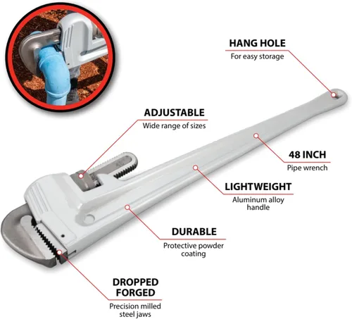 Miniatura 2 de Performance Tool W2148 Llave de tubo recta ajustable de aluminio resistente, 48 pulgadas