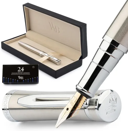 Miniatura 41 de Conjunto de pluma estilográfica Wordsworth & Black, plumín extra fino dorado de 18 quilates, incluye 24 cartuchos de tinta, convertidor de repuesto