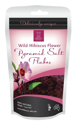 Wild Hibiscus Flower Sal, hojuelas piramidales, paquete de 6 bolsas de 3.5 onzas, certificado Kosher, sal de acabado gourmet