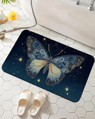Elightvap Tapete de baño con diseño de mariposa azul, de secado rápido, antideslizante, absorbente, de secado rápido, tapete de baño delante del